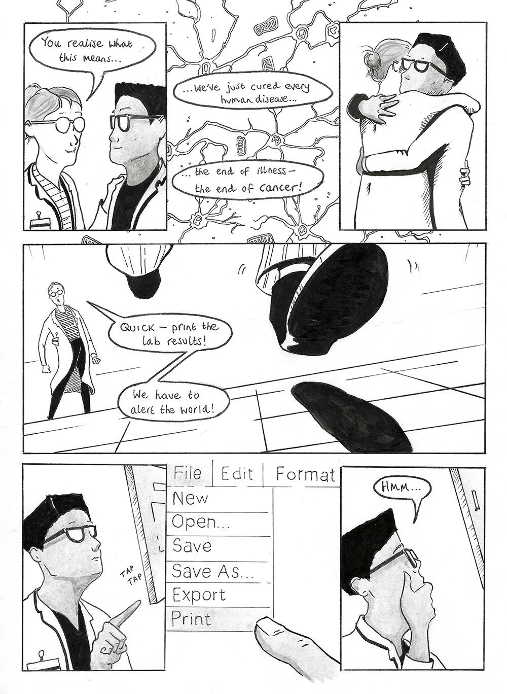 Page 2 of Connection Error, a black and white comic by Adam Westbrook