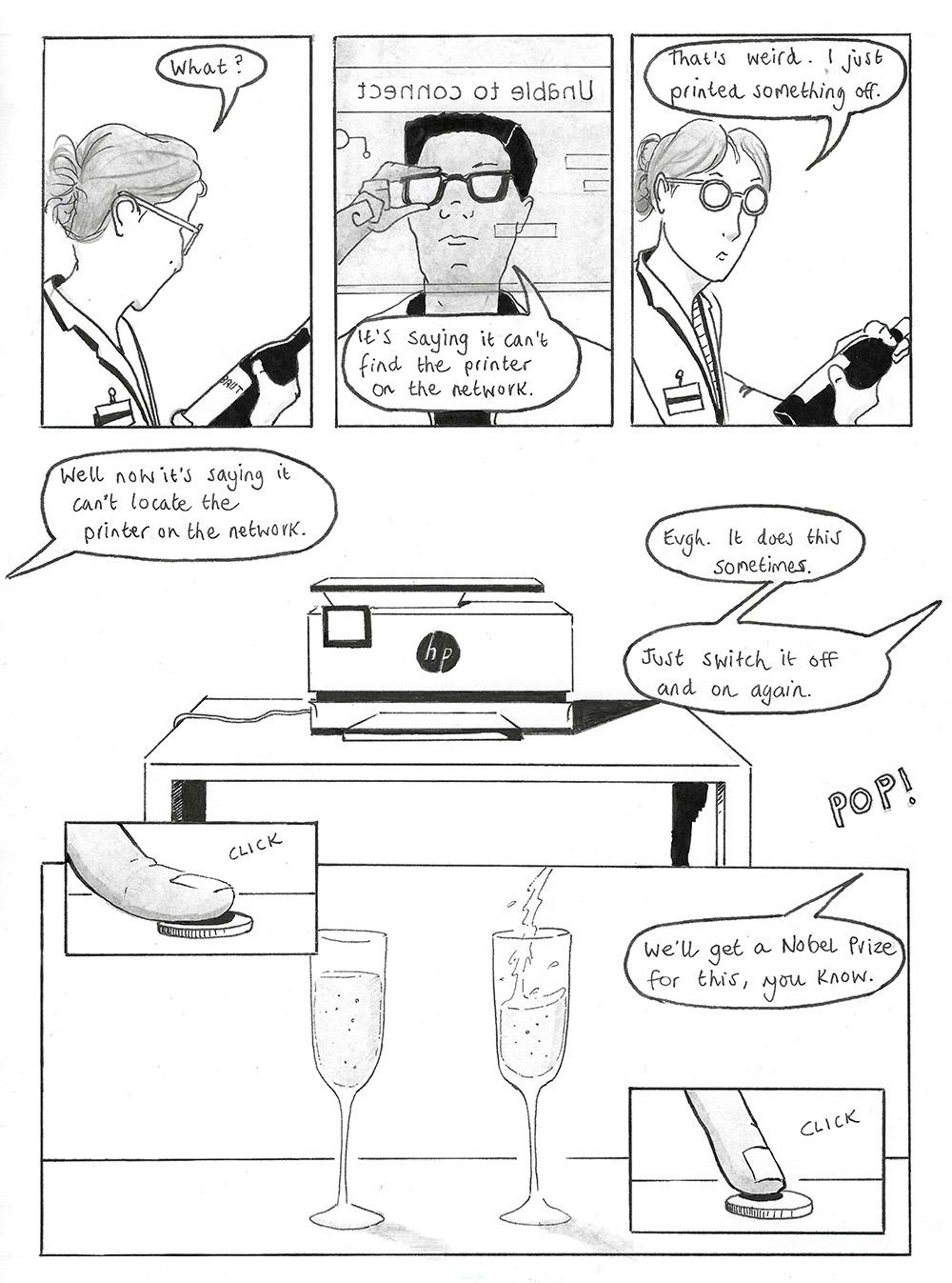 Page 3 of Connection Error, a black and white comic by Adam Westbrook