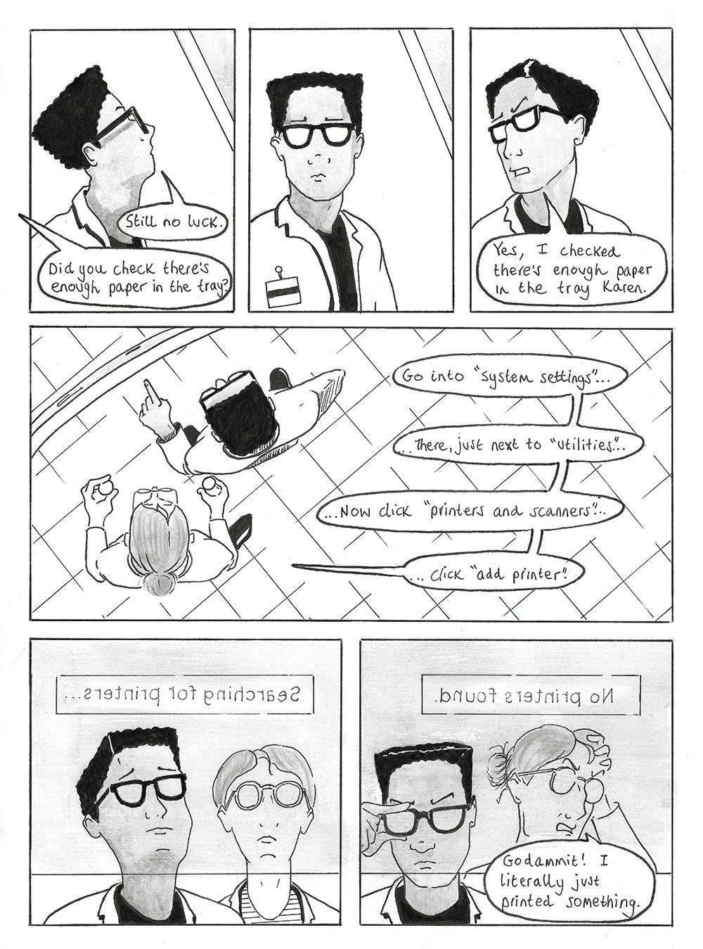 Page 4 of Connection Error, a black and white comic by Adam Westbrook