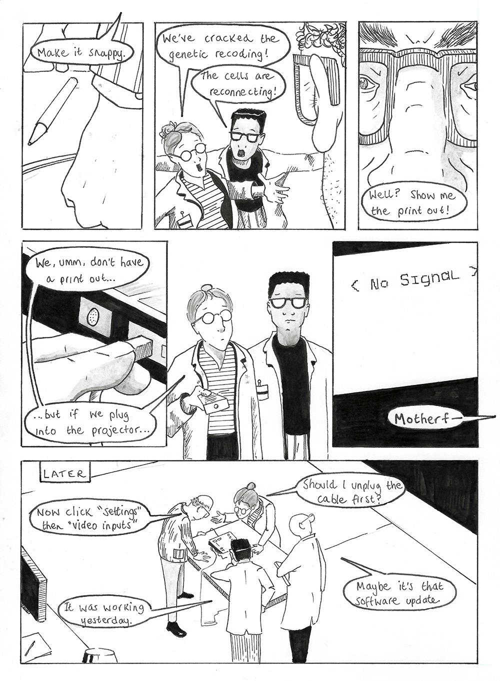 Page 7 of Connection Error, a black and white comic by Adam Westbrook