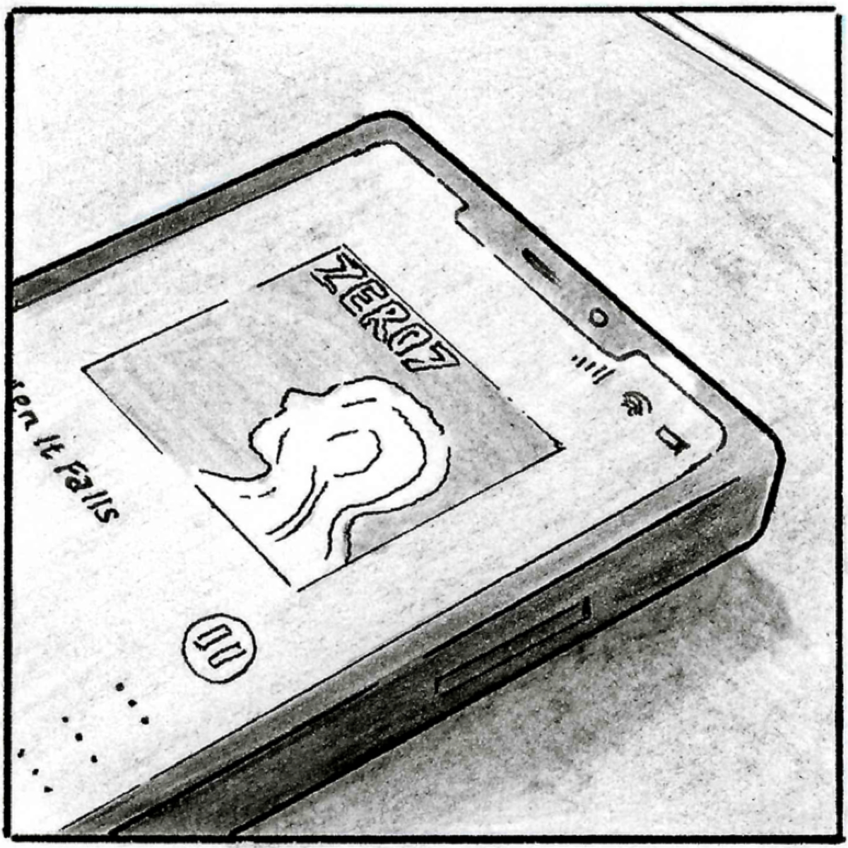 A closeup of an iPhone. Spotify is open and playing the Zero7 album 'When it Falls'