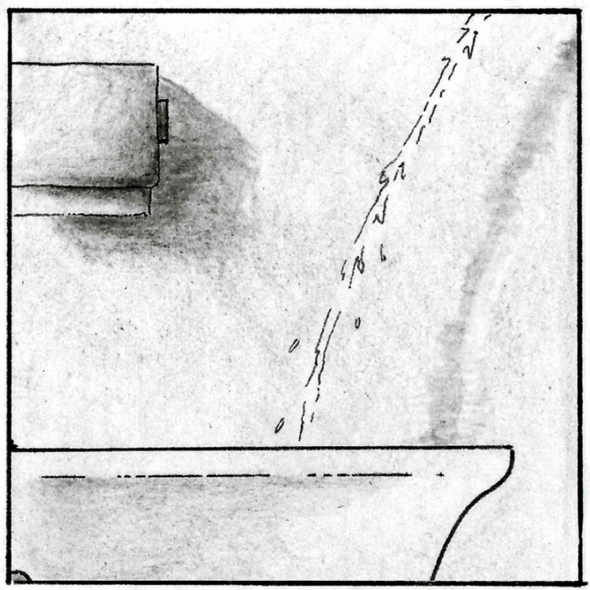 A close up of a toilet as a stream of urine flows into it, illuminated by the candle