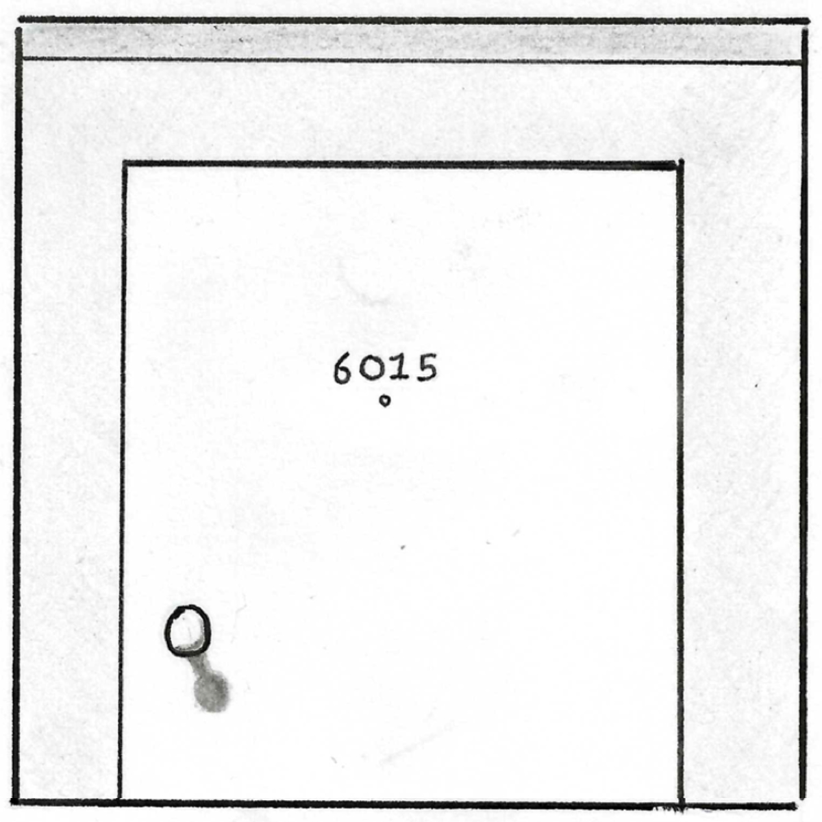 A midshot of the door Adam has stopped at. It has the number 6015 written on it.