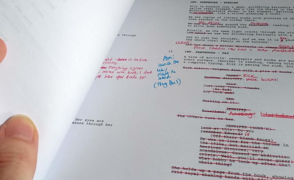 A close up of my heavily edited screenplay