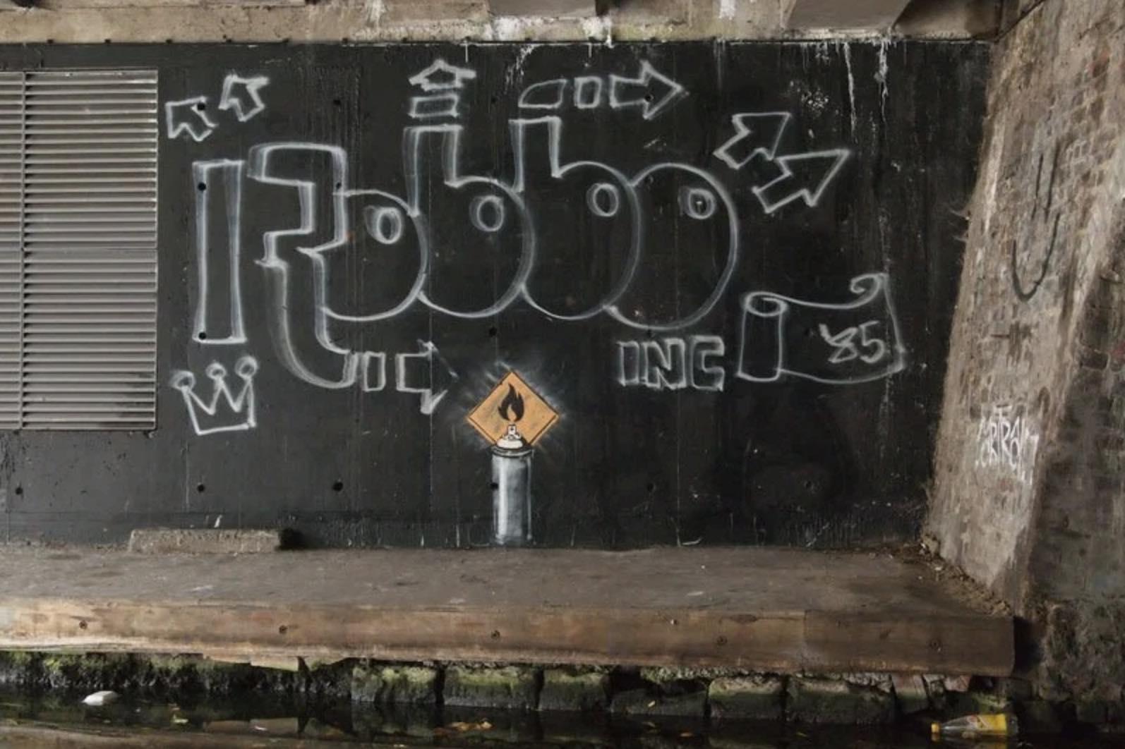 Street art by Banksy on the Regent&rsquo;s Canal, London