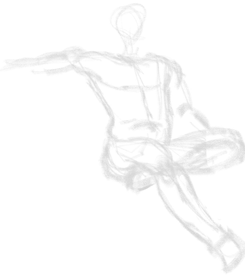 A loose gesture sketch of a male figure from Adam Westbrook&rsquo;s sketchbook