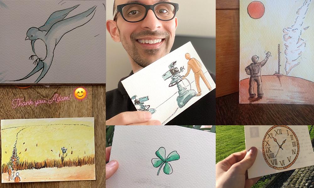 Photos from readers holding up their handmade postcards