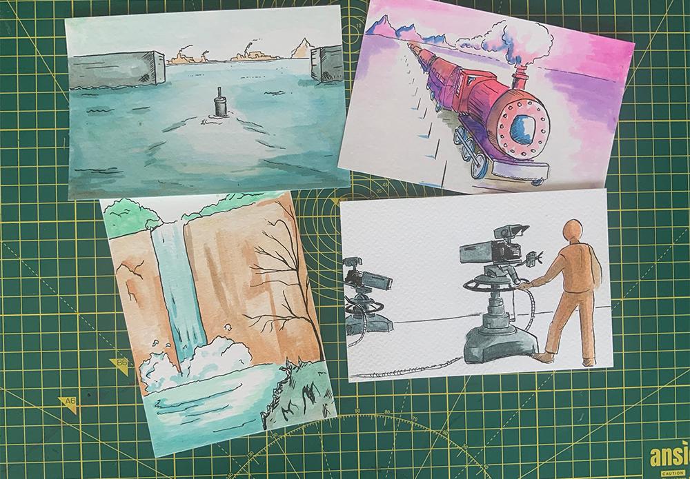 Four more handpainted postcards by Adam Westbrook