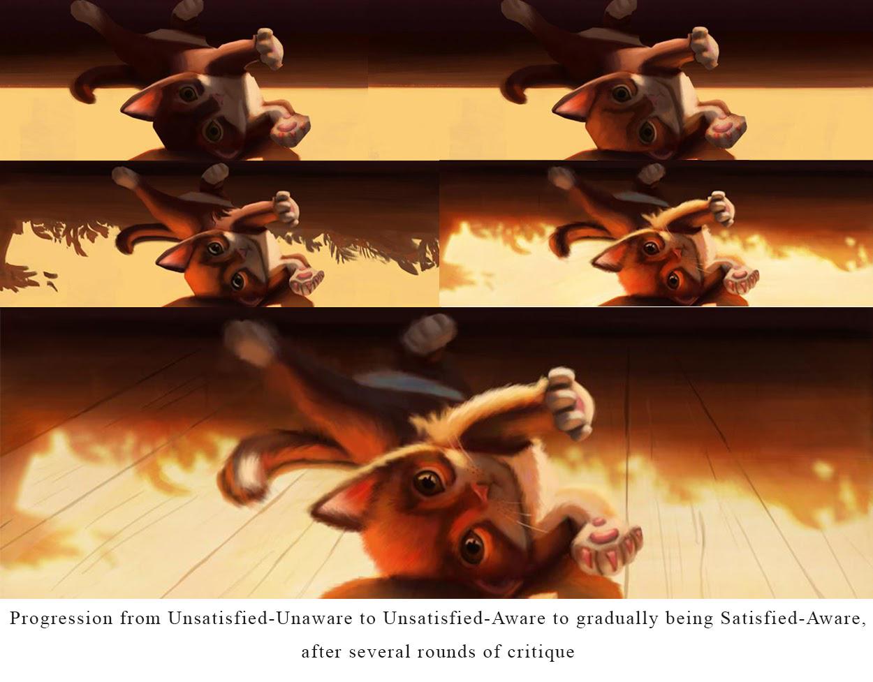 Several iterations of a digital drawing of a cat by Ramya Hegde