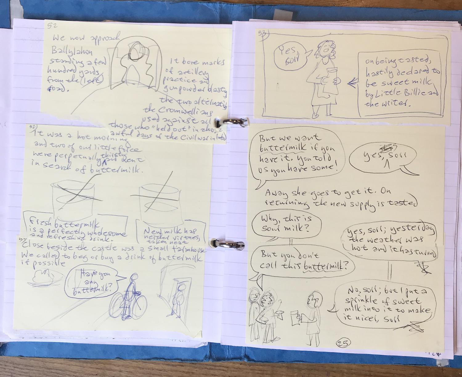 A page of thumbnails sketches by Michi Mathias