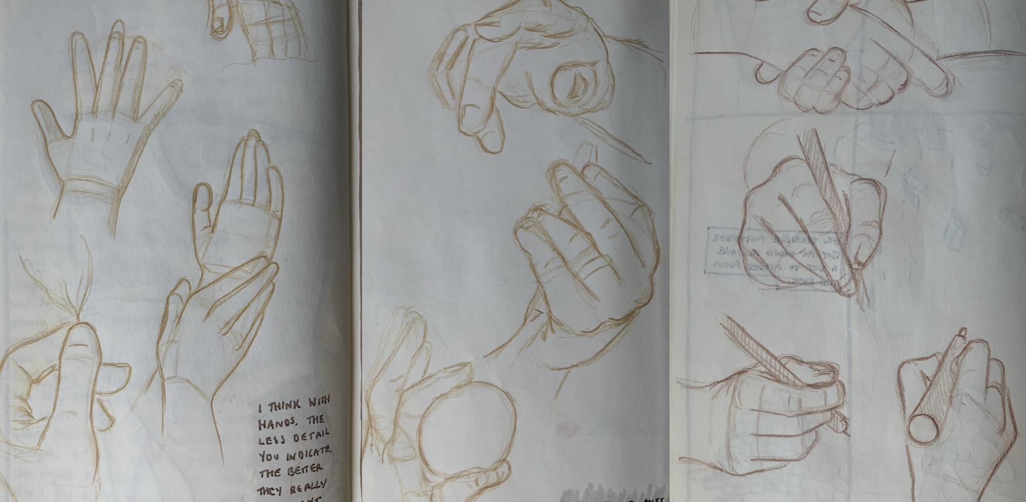 Some pencil sketches of hands by Adam Westbrook