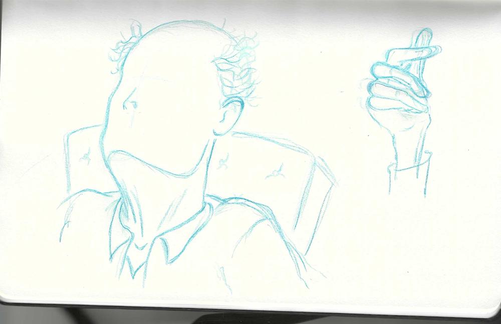 Rough pencil sketches of a panel of Negroni With A Twist