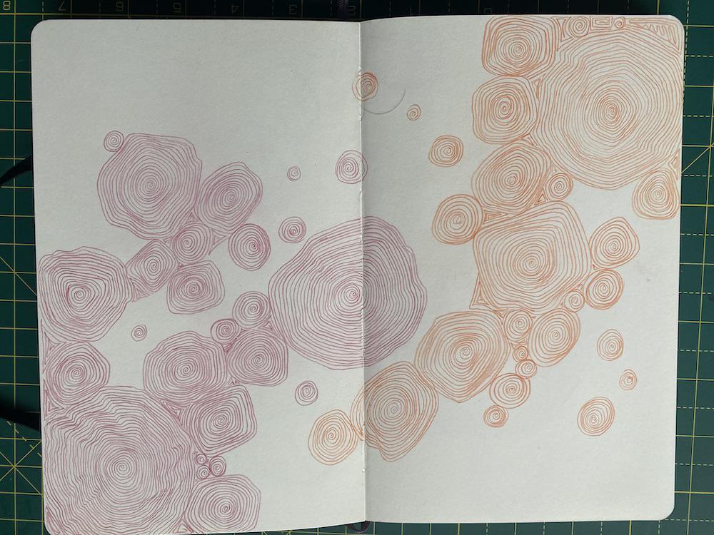 A page of spirals in Adam Westbrook&rsquo;s sketchbook