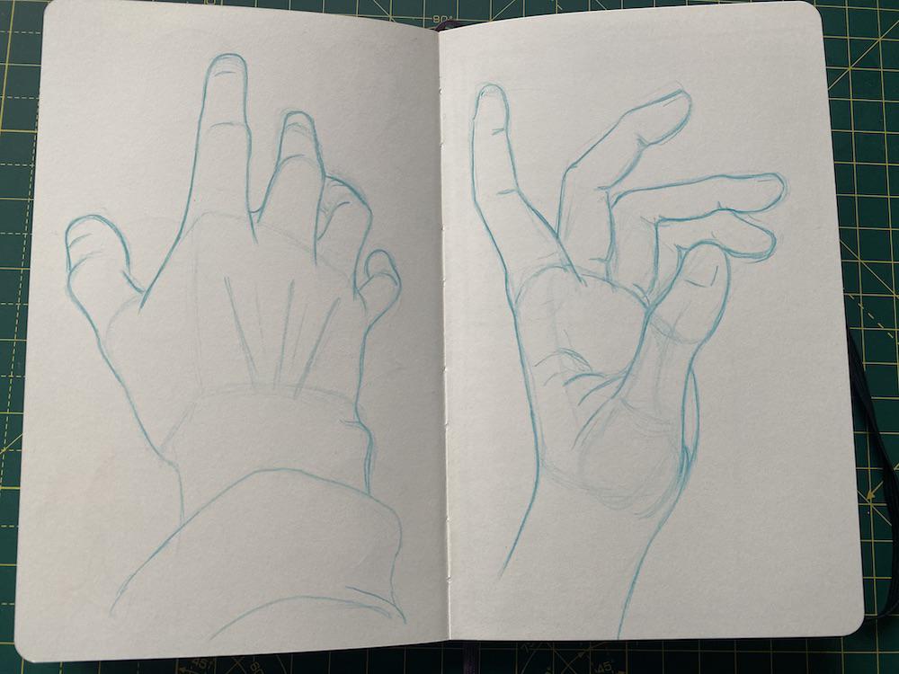 Practice drawings of hands by Adam Westbrook