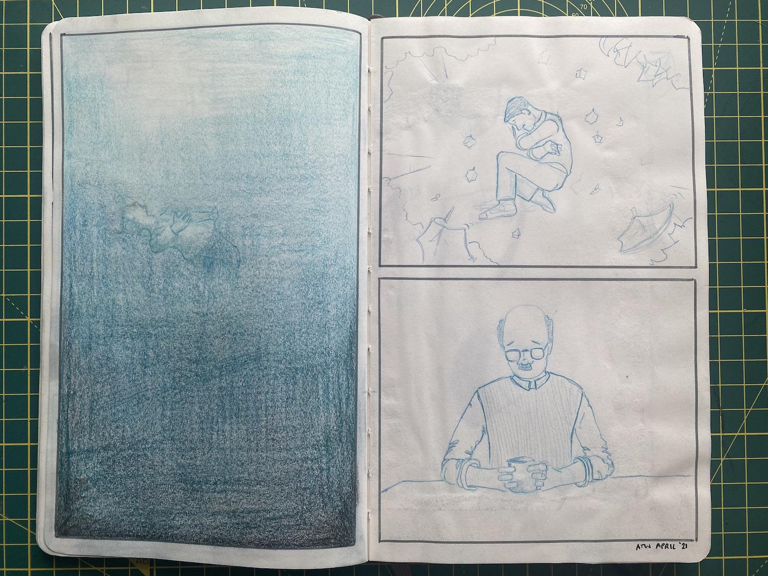 A page of later stories from Adam Westbrook&rsquo;s sketchbook