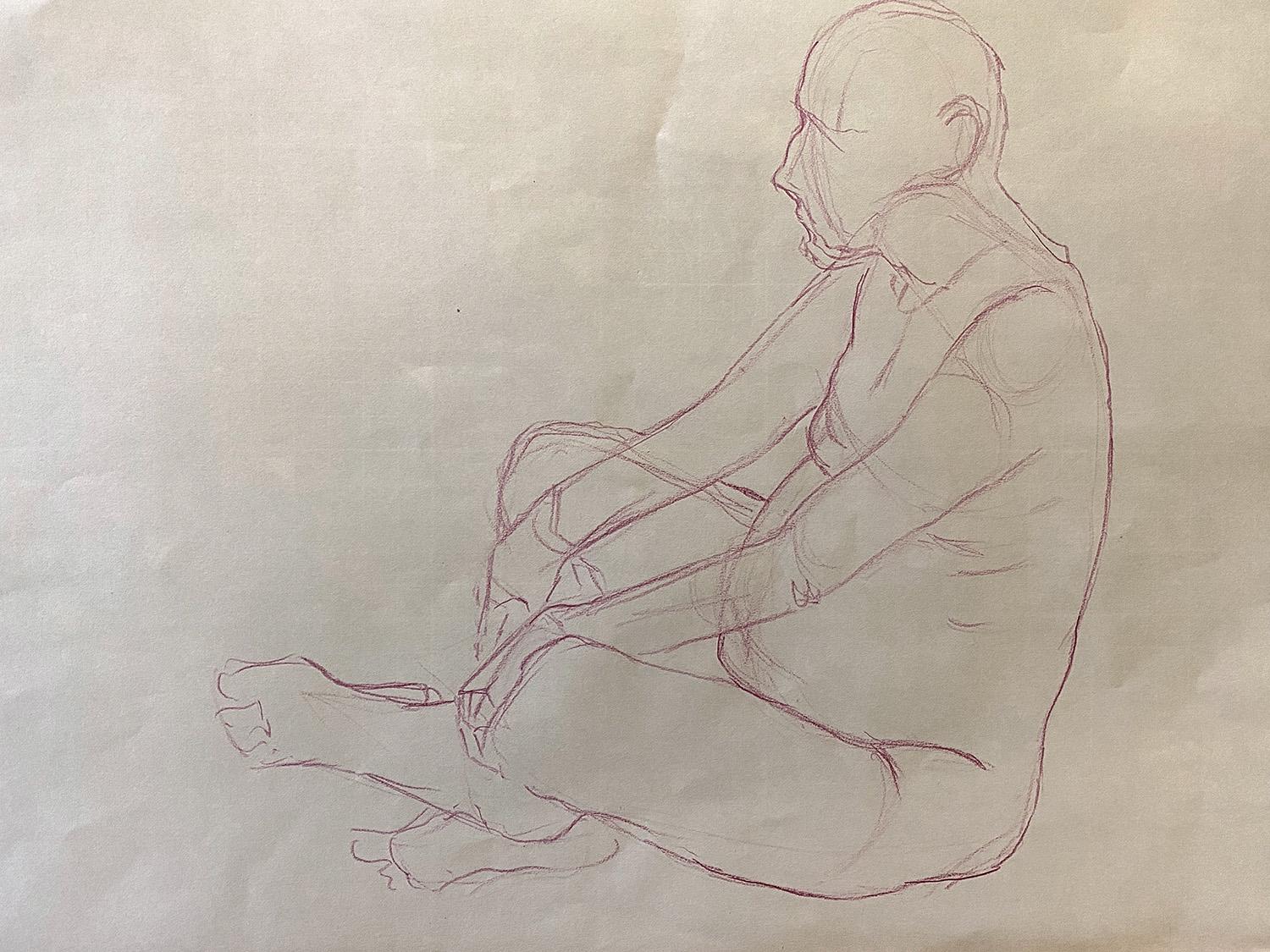 A life drawing of a male nude sitting by Adam Westbrook