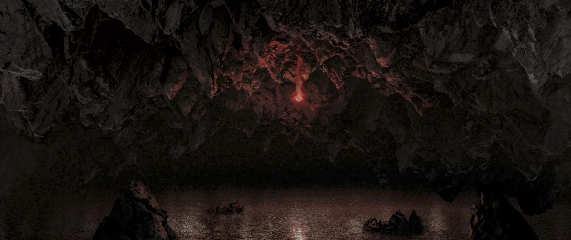 A still from The Lord Of The Rings The Two Towers showing Gandalf falling while fighting the Balrog