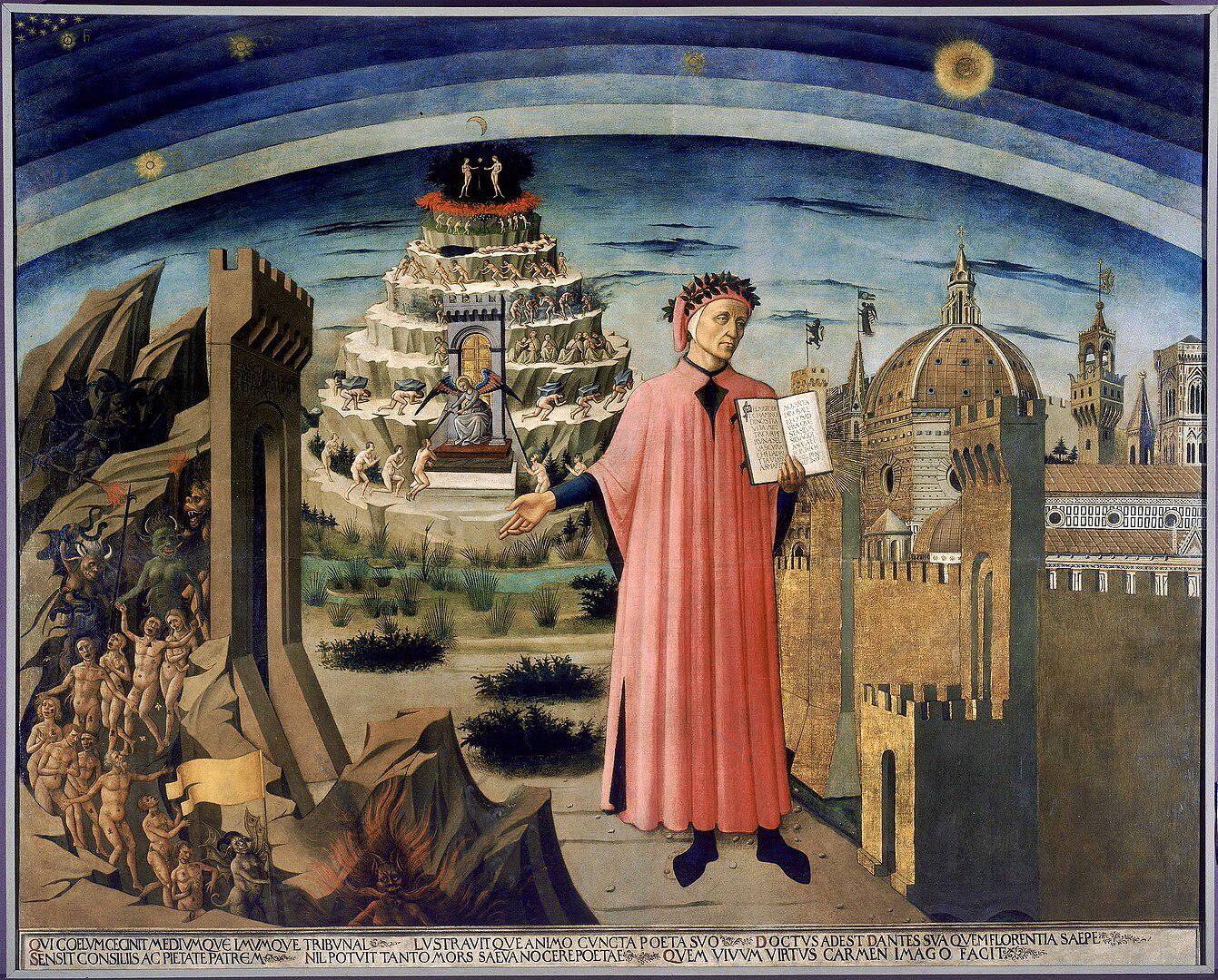 An oil painting called &lsquo;Dante and His Poem&rsquo; by Domenico di Michelino