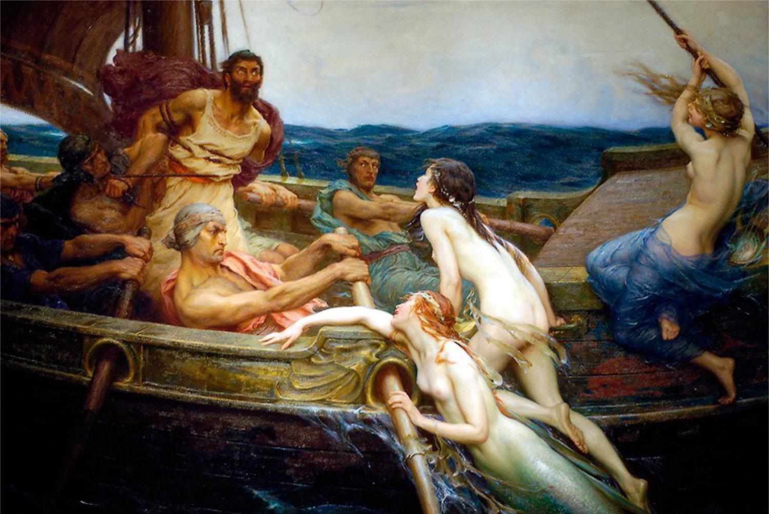 An oil painting depicting a scene from The Odyssey by H.J. Draper 