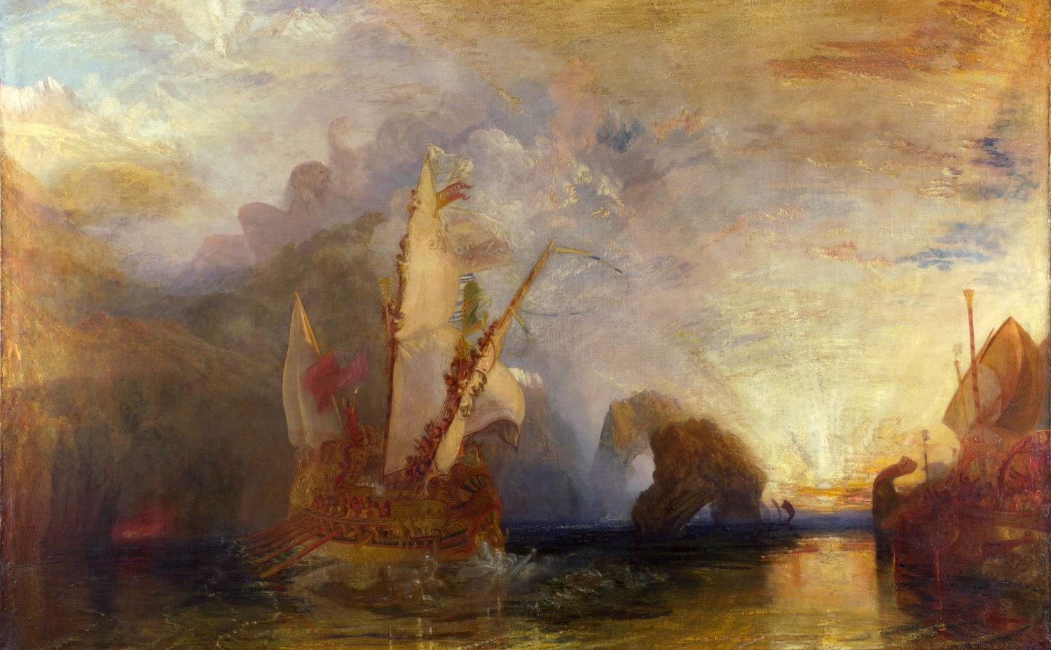 An oil painting called Ulysses Deriding Polyphemus by Joseph Turner, painted in 1829